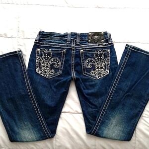 Miss Me dark wash distressed spade pocket jeans